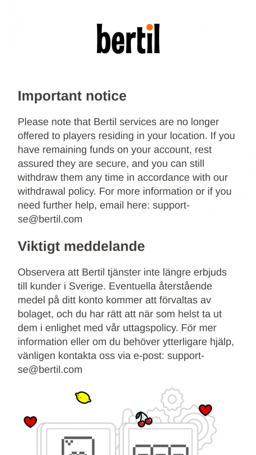 Bertil Casino mobil screenshots