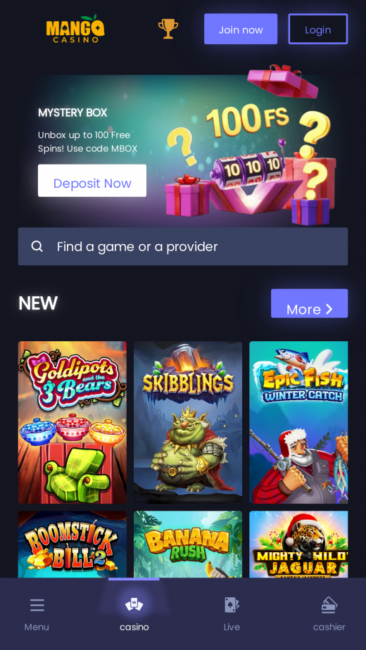 Mango Casino mobil screenshots