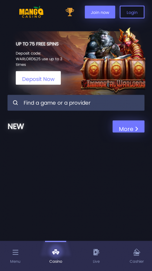 Mango Casino mobil screenshots Mango Casino mobil screenshots