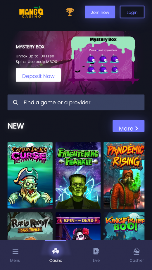 Mango Casino mobil screenshots