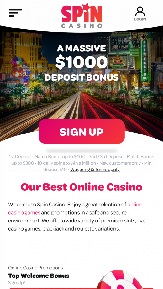 Spin Casino mobil screenshots