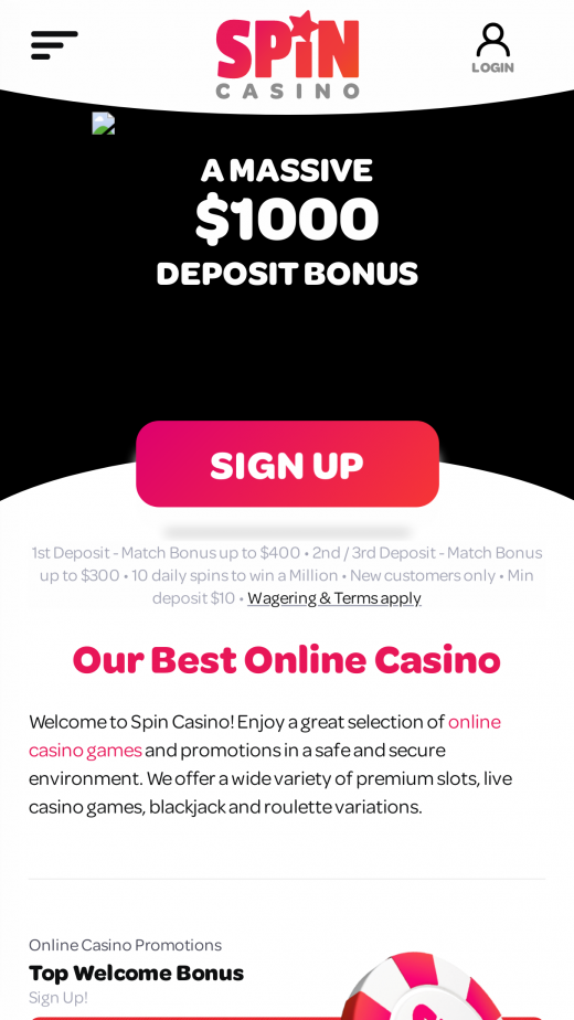 Spin Casino mobil screenshots