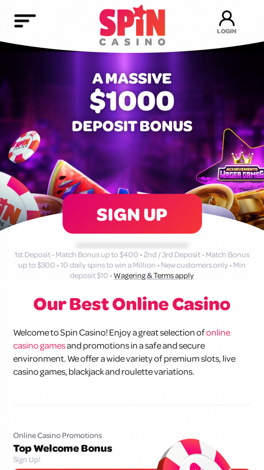 Spin Casino mobil screenshots