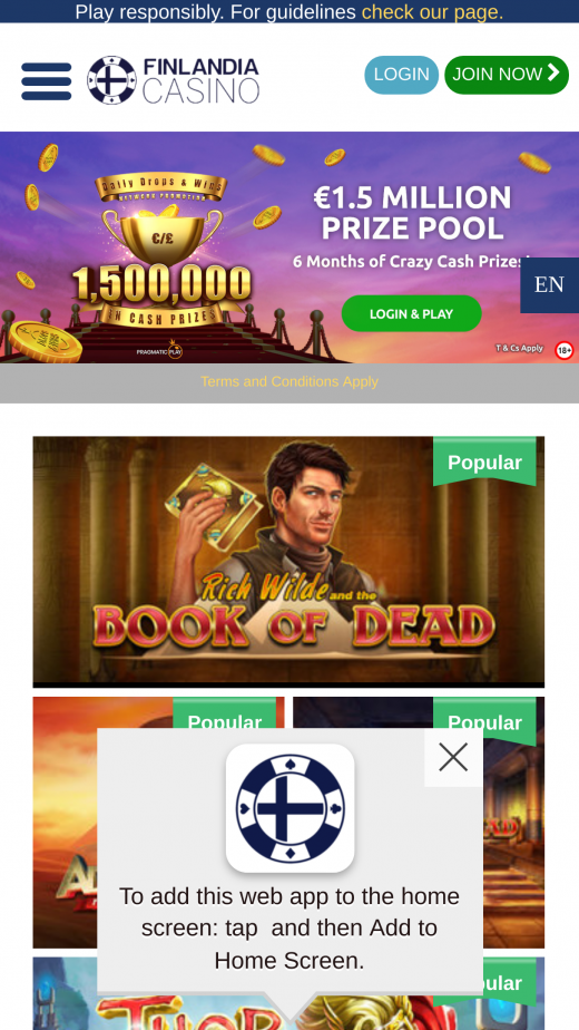 Finlandia Casino mobil screenshots