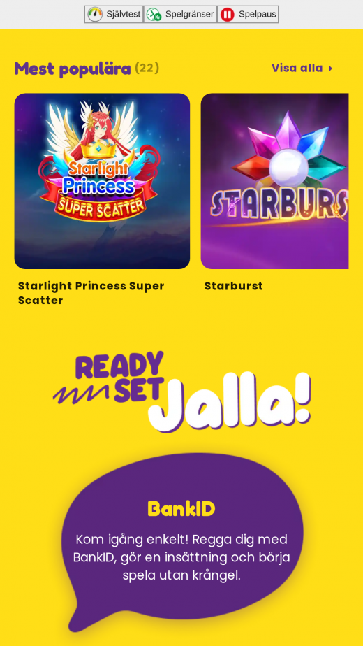 Jalla Casino mobil screenshots