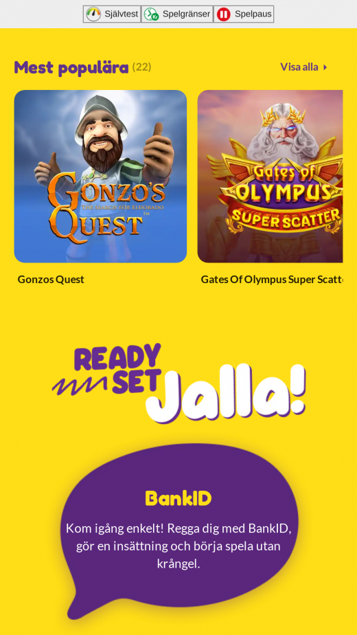 Jalla Casino mobil screenshots