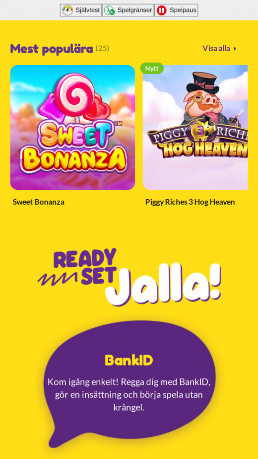 Jalla Casino mobil screenshots