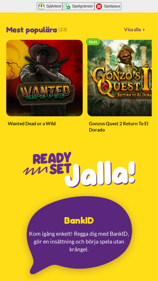 Jalla Casino mobil screenshots Jalla Casino mobil screenshots