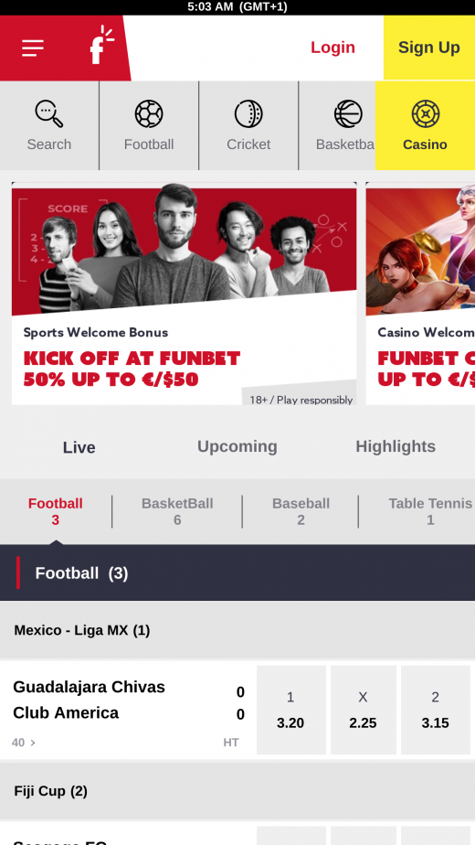 Funbet mobil screenshots