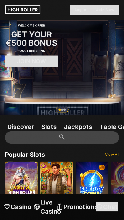 Highroller Casino mobil screenshots