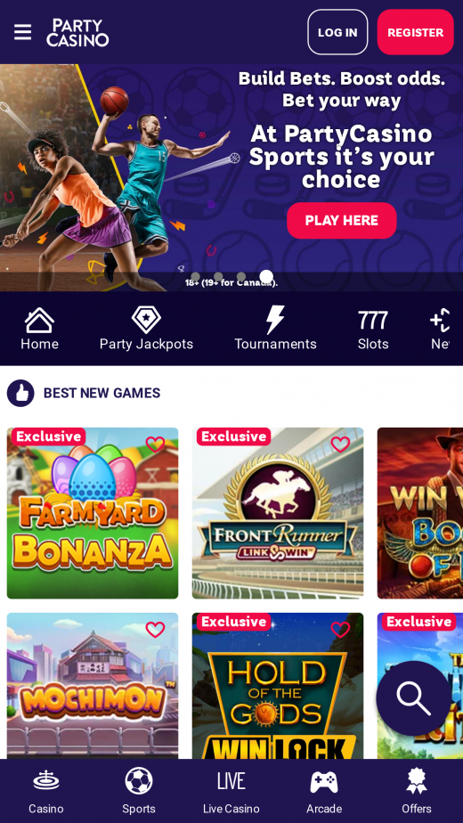 PartyCasino mobil screenshots