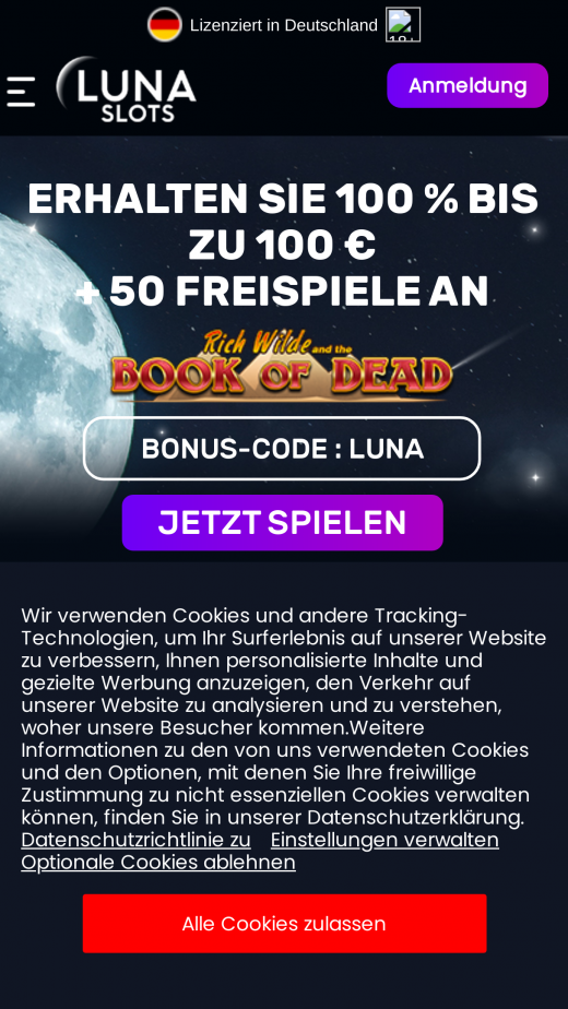 LunaCasino mobil screenshots