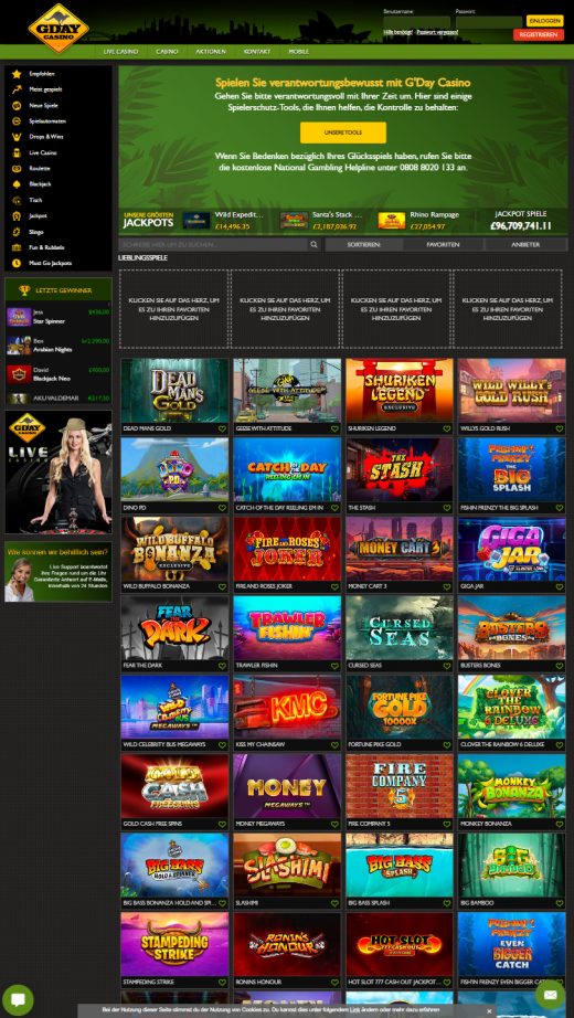 GDay Casino mobil screenshots