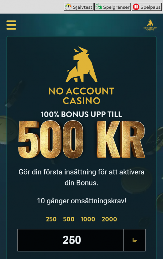 No Account Casino mobil screenshots