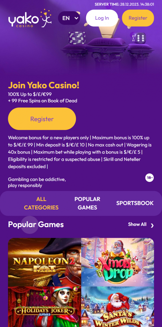 Yako Casino mobil screenshots